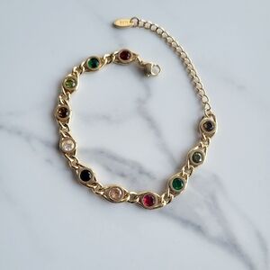 18K Gold Plated Bracelet with Colorful Gem Stone Tarnish Free Jewelry